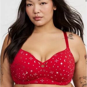 Torrid Wire Free Push Up Bra Sparkly Snowflake Jester Silver Foil Red Celestial